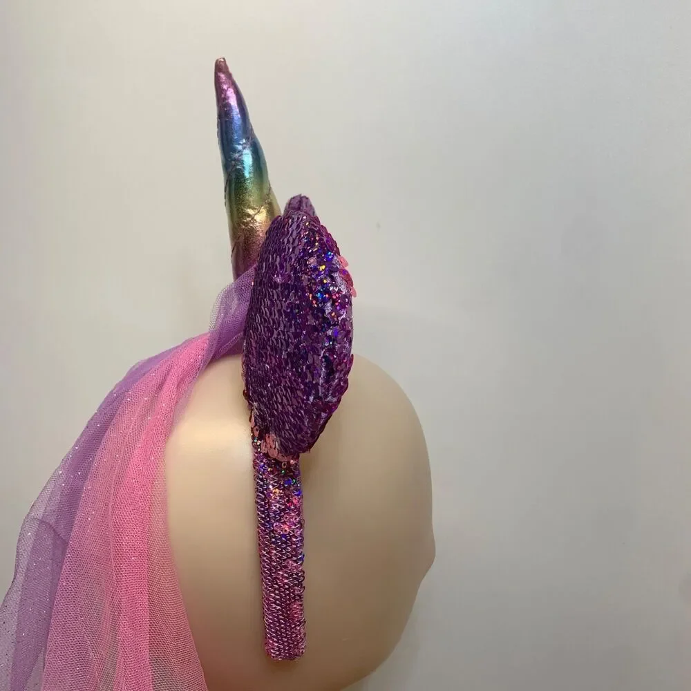 Disney Parks Purple Rainbow Metallic Sequin Unicorn Mini Mouse‎ Ears Headband